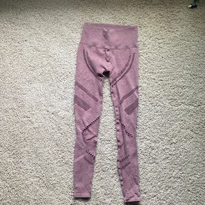 Pink ribbed with venting Alo high waisted workout leggings